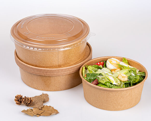 quality Kraft Paper Salad Bowl with PET/PP Lid in 500ml 750ml 1000ml 1100ml 1300ml Sizes for Fresh Food Packaging factory