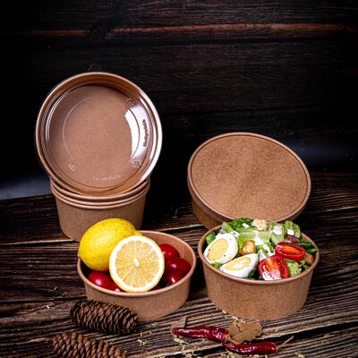 Quality Kraft Paper Salad Bowl with PET/PP Lid in 500ml 750ml 1000ml 1100ml 1300ml Sizes for Fresh Food Packaging factory